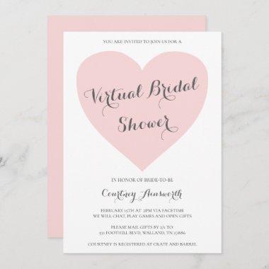 Virtual Bridal Shower Cute Pastel Pink Heart Invitations