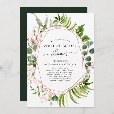Virtual Bridal Shower Greenery Rose Gold Invitations
