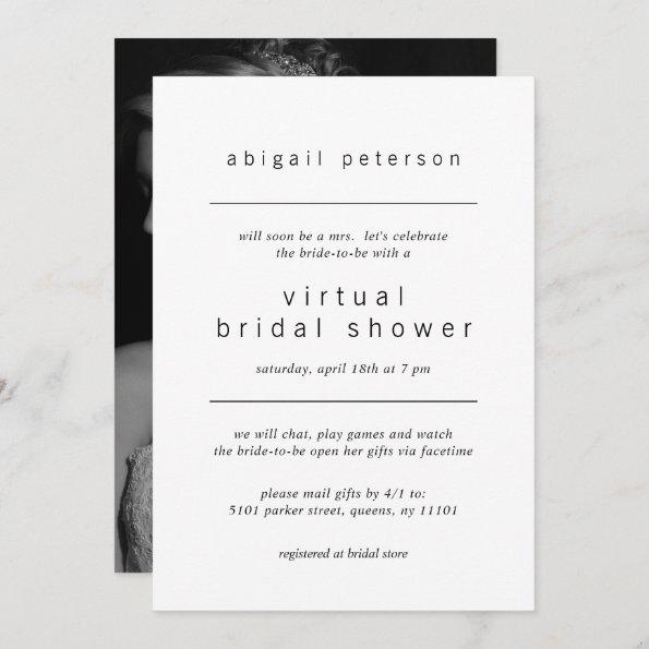 Virtual Bridal Shower Minimalist Black White Photo Invitations