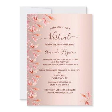 Virtual bridal shower rose gold fall botanical Invitations