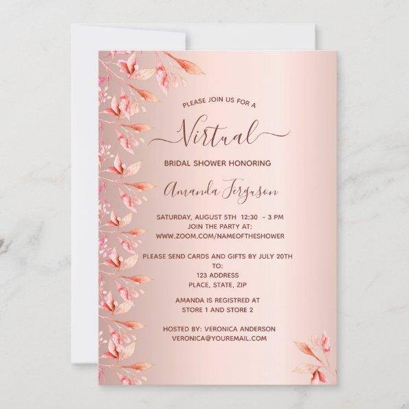 Virtual bridal shower rose gold fall botanical Invitations