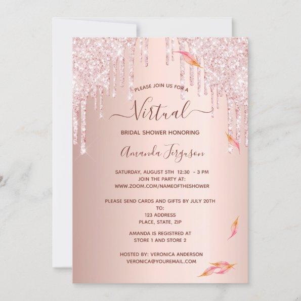 Virtual bridal shower rose gold fall glitter drips Invitations