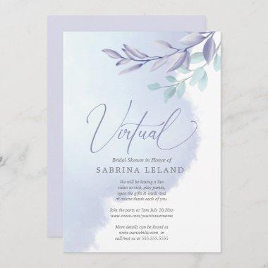 Virtual Bridal Shower SkyBlue Lilac Watercolor Invitations