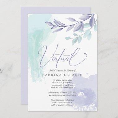 Virtual Bridal Shower Teal Lilac Watercolor Invitations