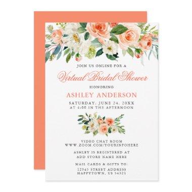 Virtual Bridal Shower Watercolor Coral Floral Invitations