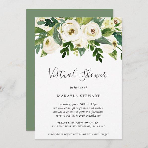 Virtual Bridal Shower White Floral Greenery Invitations