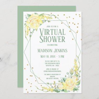Virtual Elegant Yellow Roses Floral Bridal Shower Invitations
