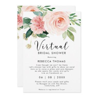 virtual shower by mail pink floral bridal shower Invitations