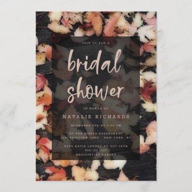 Vivid Foliage | Fall Leaves & Wood Bridal Shower Invitations