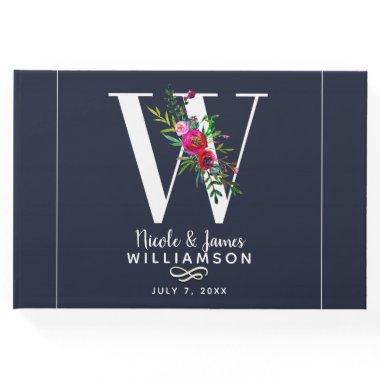 W Letter Initial Monogram Floral Name Wedding Guest Book