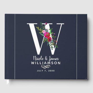 W Letter Initial Monogram Floral Name Wedding Guest Book