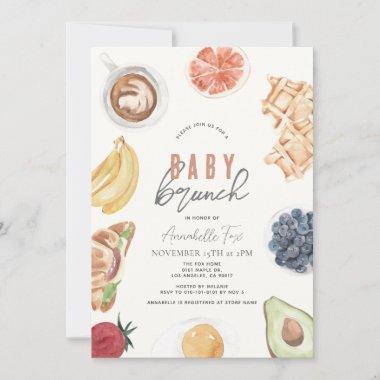 Waffles Coffee Fruits Watercolor Baby Brunch Invitations