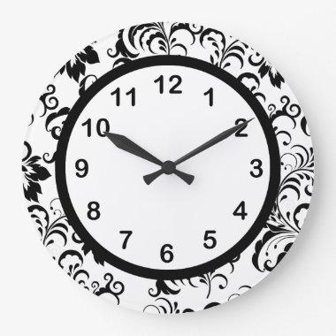 Wall Clock Black White Trim Damask Floral (3)