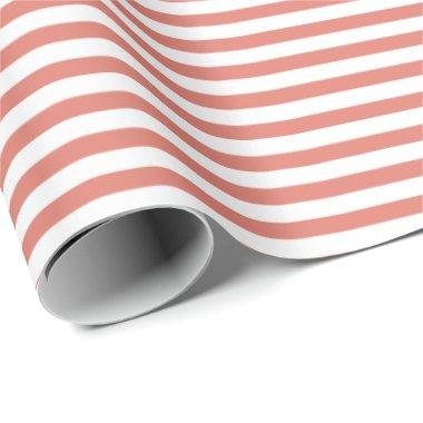 Warm Coral | White Stripe Wrapping Paper