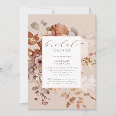 Warm Neutral Floral Bridal Shower Invitations