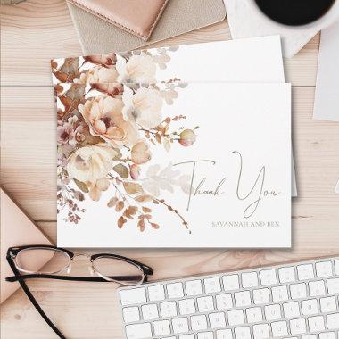 Warm Neutral Watercolor Floral Thank You Note Invitations