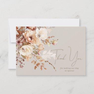 Warm Taupe Floral Thank You Note Invitations