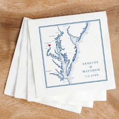 Washington DC Elegant Navy Blue Map Wedding Napkins