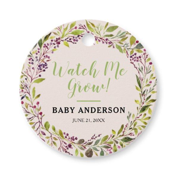 Watch Me Grow Floral Wreath Purple Baby Shower Favor Tags
