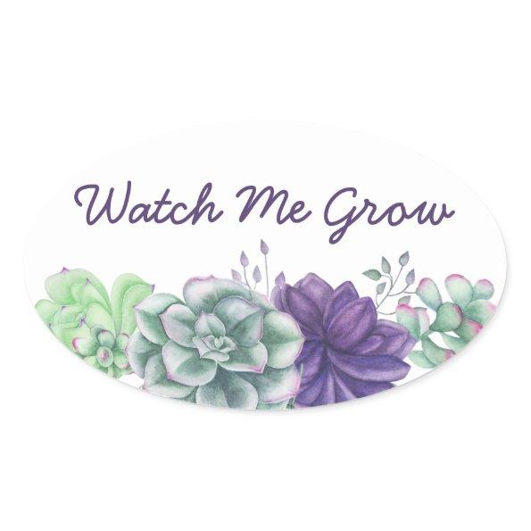 Watch Me Grow Watercolor Succulents Botanical Oval Sticker