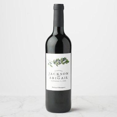 Watecolor Olive Branch Wedding Wine Label