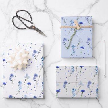 Water Blue Wildflower Wedding Wrapping Paper Sheets