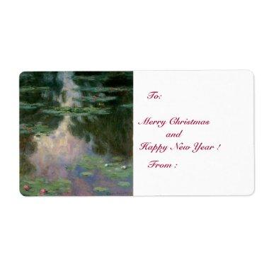 WATER LILIES IN PINK GREEN POND by Claude Monet Label