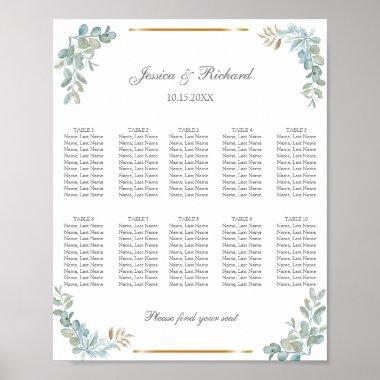 Watercolor 10 Tables Seating Chart Poster Sign