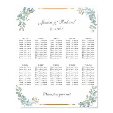 Watercolor 10 Tables Seating Chart Poster Sign