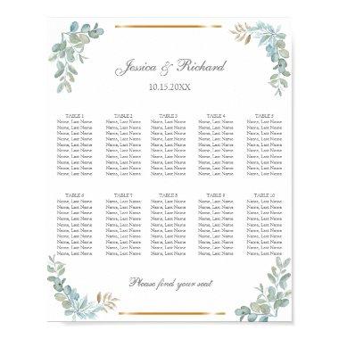 Watercolor 10 Tables Seating Chart Poster Sign