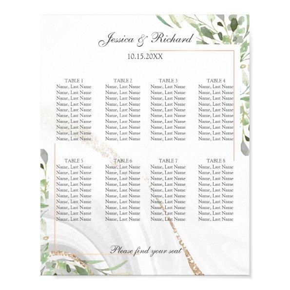 Watercolor 8 Tables Seating Chart Poster Sign