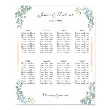 Watercolor 8 Tables Seating Chart Poster Sign