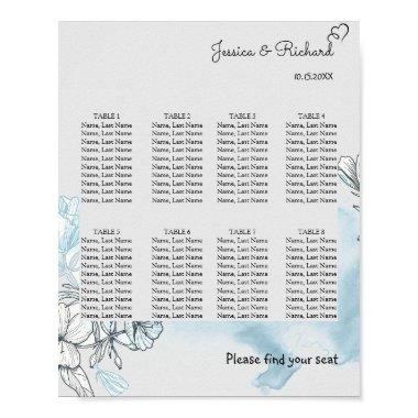 Watercolor 8 Tables Seating Chart Poster Sign