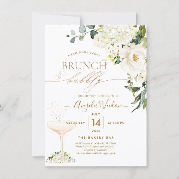 Watercolor Alabaster Roses Brunch Bubbly Invitations