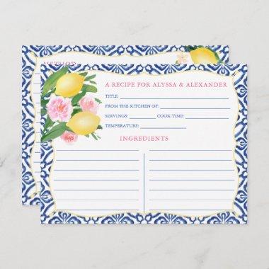 Watercolor Amalfi Lemons Blue Tiles Recipe Invitations