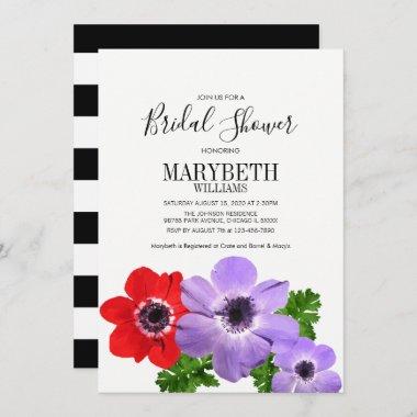 Watercolor Anemone Floral Bridal Shower Invitations