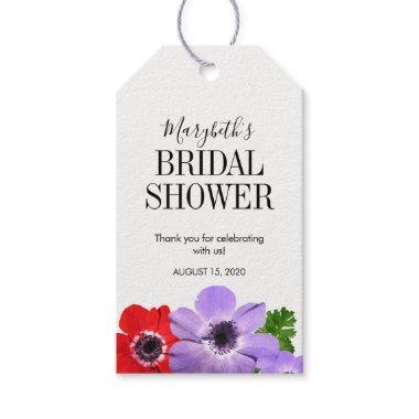 Watercolor Anemone Floral Bridal Shower Favor Tags