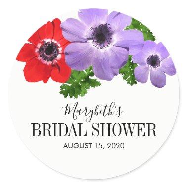 Watercolor Anemone Floral Bridal Shower Sticker