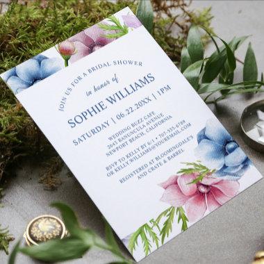 Watercolor Anemone Flower Bridal Shower Invitations