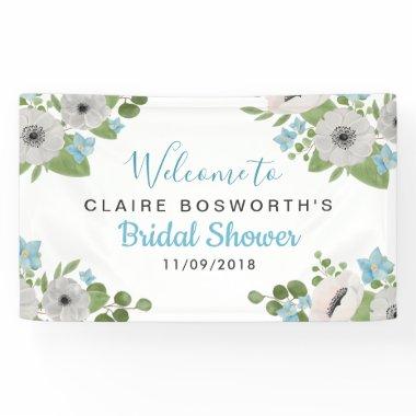 Watercolor Anemones Blue Floral | Bridal Shower Banner