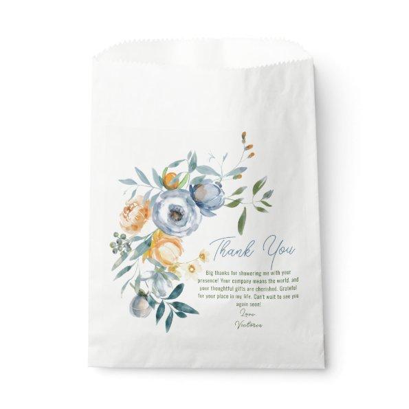 WATERCOLOR APRICOT PASTEL BLUE WILD FLOWERS FAVOR BAG