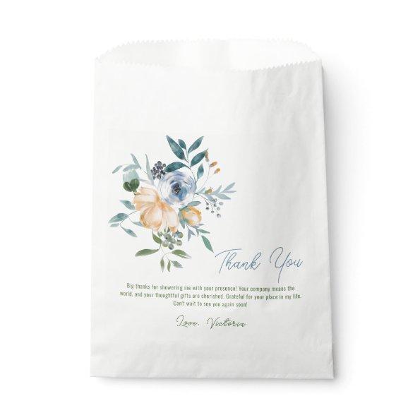 WATERCOLOR APRICOT PASTEL BLUE WILD FLOWERS FAVOR BAG