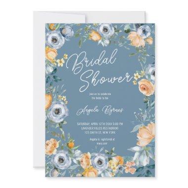 Watercolor Apricot Pastel Blue Wild Flowers