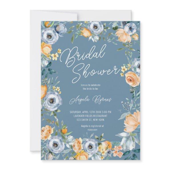Watercolor Apricot Pastel Blue Wild Flowers