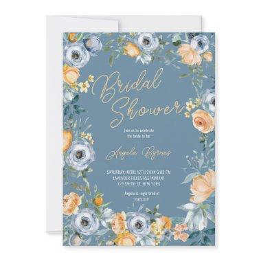 Watercolor Apricot Pastel Blue Wild Flowers Invitations