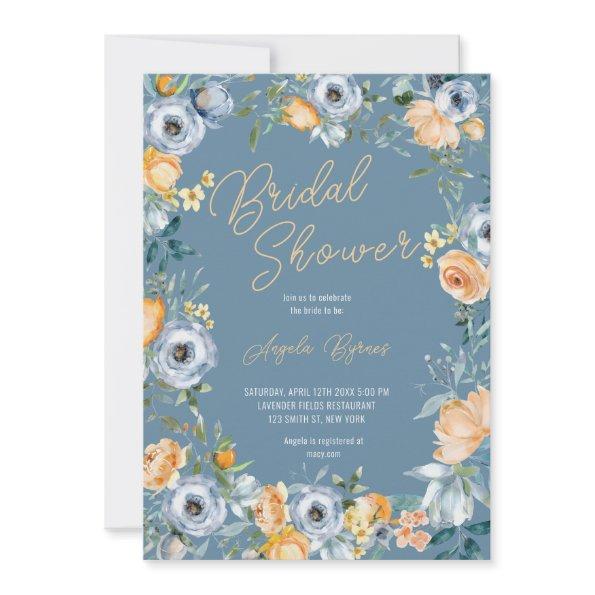 Watercolor Apricot Pastel Blue Wild Flowers
