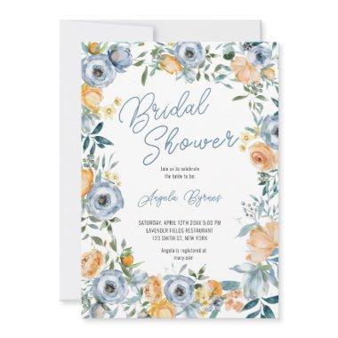 Watercolor Apricot Pastel Blue Wild Flowers