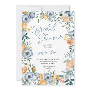 Watercolor Apricot Pastel Blue Wild Flowers Invitations