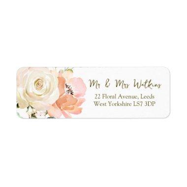 Watercolor Apricot White Roses return address Labe Label