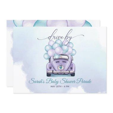 Watercolor Aqua Lilac Surprise DriveBy Baby Shower